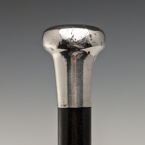 1924年 英国アンティーク 紳士用ステッキ 純銀製 丸ハンドル ブラックシャフト 87cm JH